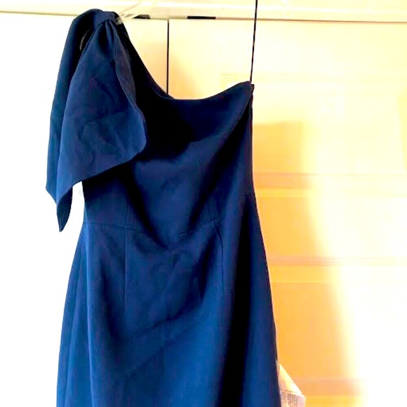 NWT DRESS THE POPULATION The Tiffany One-shoulder Bow Midi Dress Navy Crepe SM - Picture 4 of 6